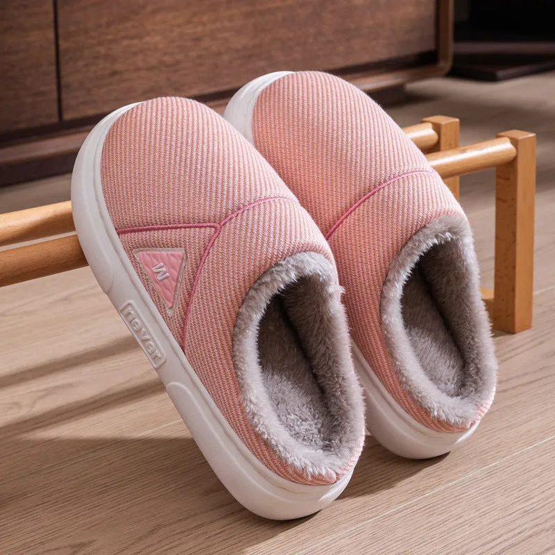 Solid Striped Winter Warm Slippers