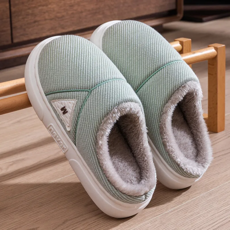 Solid Striped Winter Warm Slippers