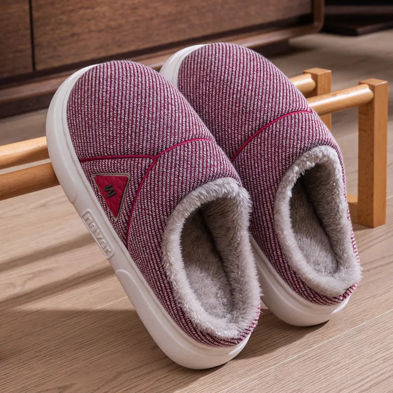 Solid Striped Winter Warm Slippers