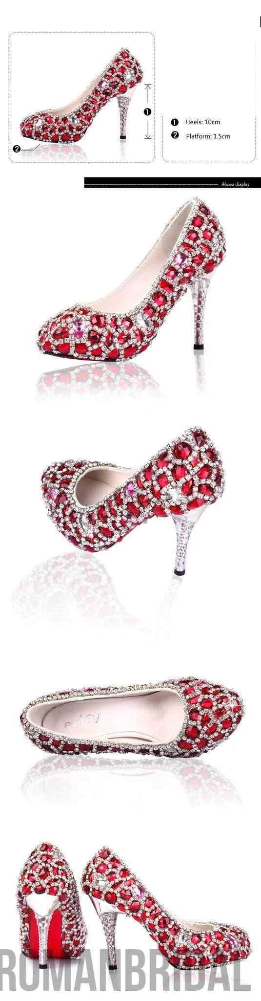 Sparkly Crystal High Heels Pointed Toe Rhinestone Wedding Bridal Shoes, S023
