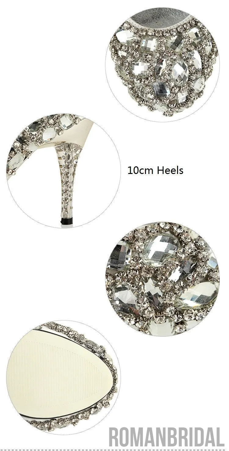 Sparkly Crystal High Heels Pointed Toe Rhinestone Wedding Bridal Shoes, S023