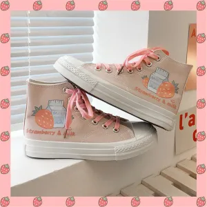 STRAWBERRY MILK PRINT CANVAS SHOES UB3167