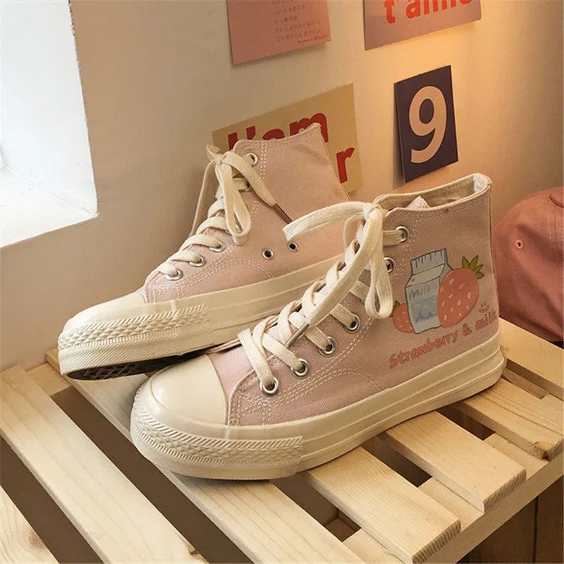 STRAWBERRY MILK PRINT CANVAS SHOES UB3167