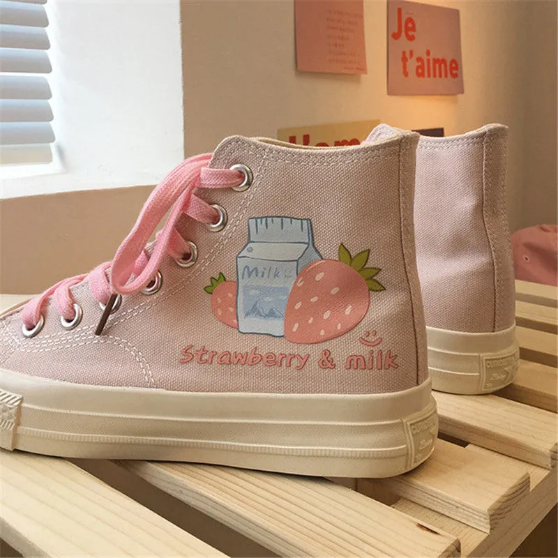 STRAWBERRY MILK PRINT CANVAS SHOES UB3167