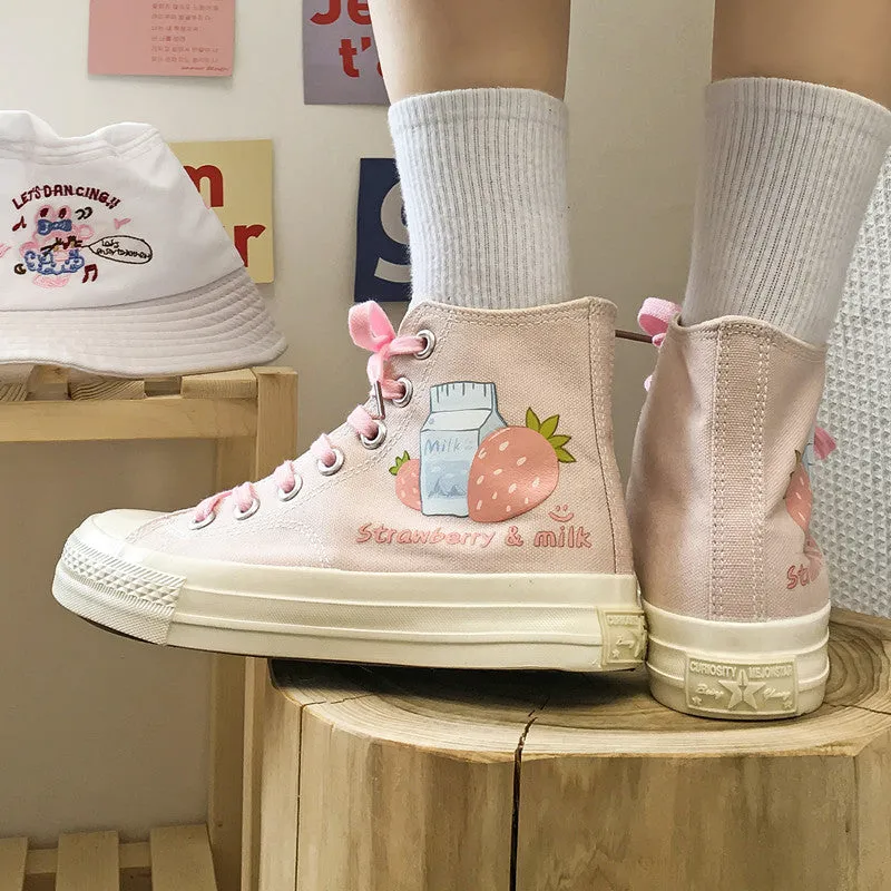 STRAWBERRY MILK PRINT CANVAS SHOES UB3167