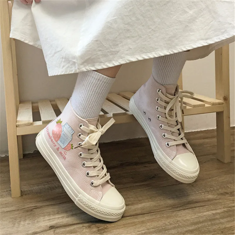 STRAWBERRY MILK PRINT CANVAS SHOES UB3167