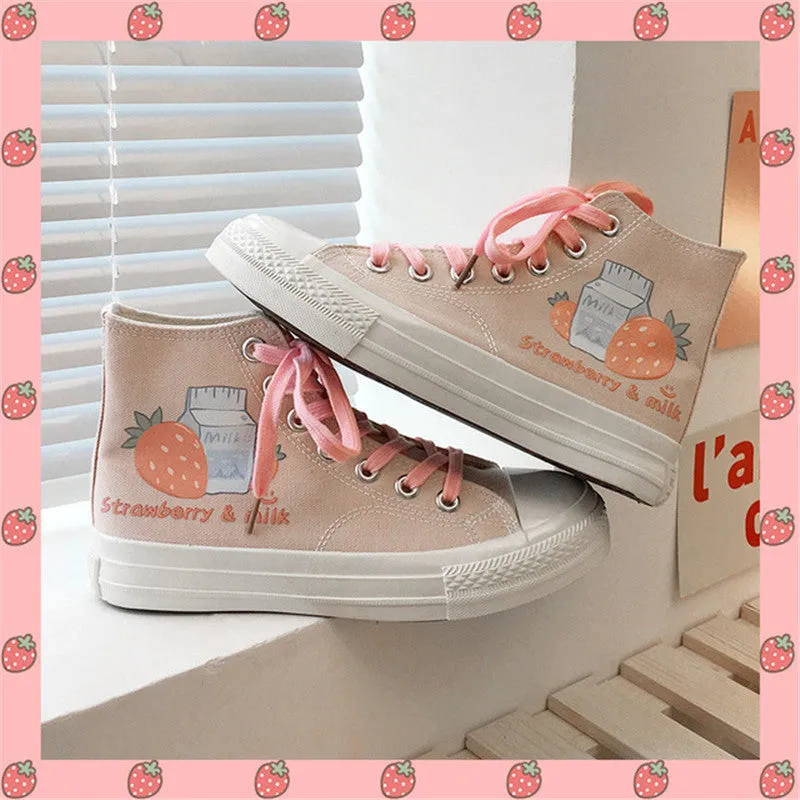 STRAWBERRY MILK PRINT CANVAS SHOES UB3167