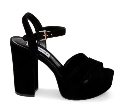 Suede Covered Stacked Heel Platform Sandal