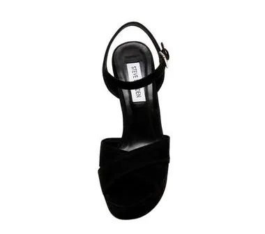 Suede Covered Stacked Heel Platform Sandal