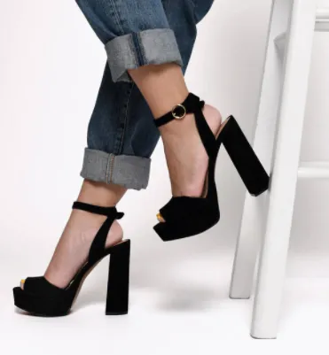 Suede Covered Stacked Heel Platform Sandal