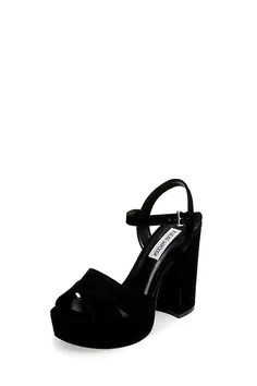 Suede Covered Stacked Heel Platform Sandal
