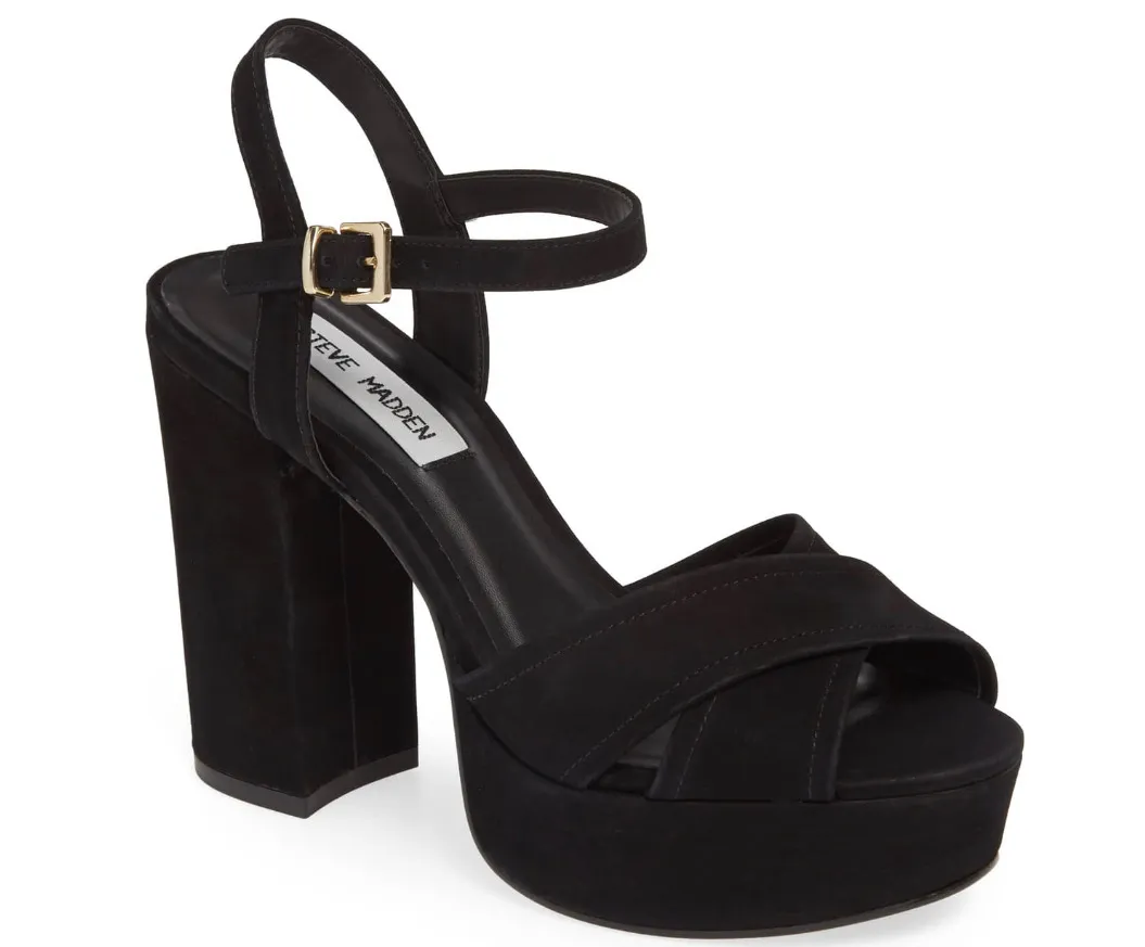 Suede Covered Stacked Heel Platform Sandal