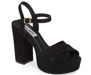 Suede Covered Stacked Heel Platform Sandal