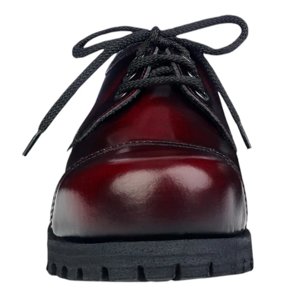 UNDERGROUND STEEL CAP SHOES ORIGINAL TRACKER BURGUNDY RUB - OFF LEATHER