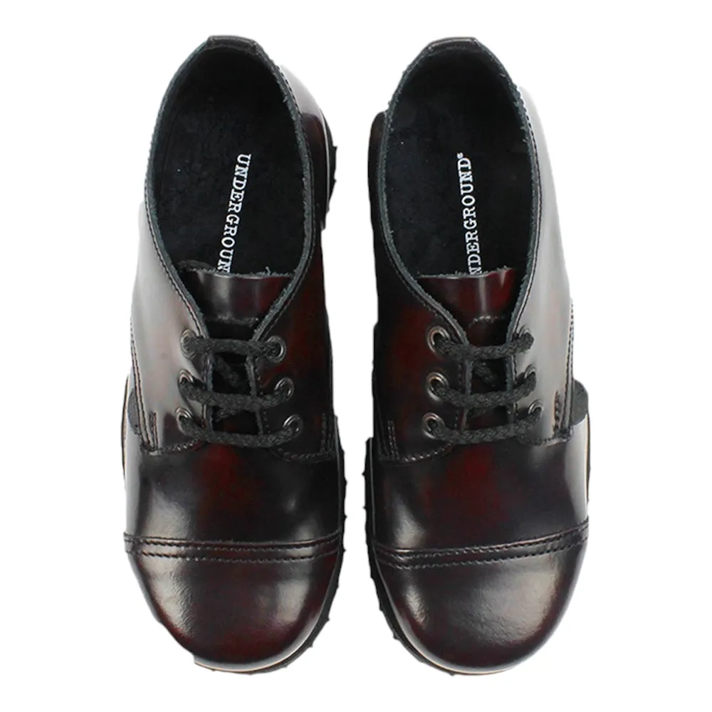 UNDERGROUND STEEL CAP SHOES ORIGINAL TRACKER BURGUNDY RUB - OFF LEATHER