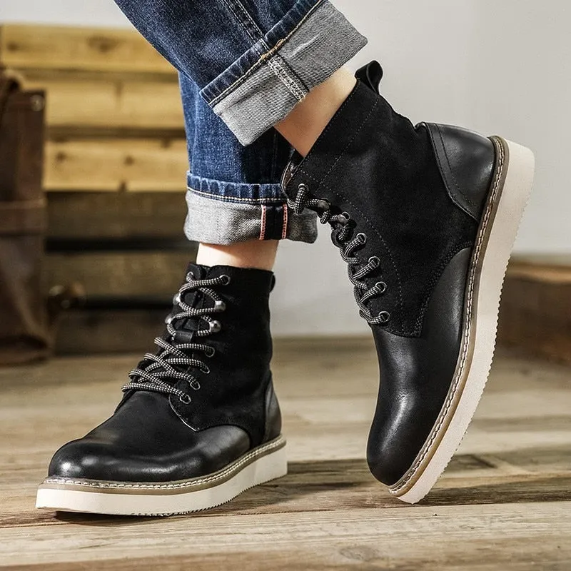 Vintage Men Cow Leather Patchwork Work Safety Shoes