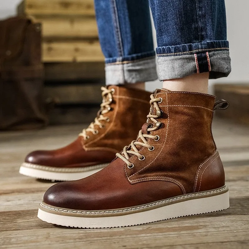 Vintage Men Cow Leather Patchwork Work Safety Shoes