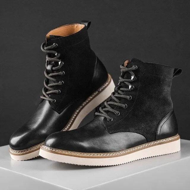 Vintage Men Cow Leather Patchwork Work Safety Shoes