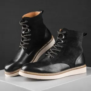 Vintage Men Cow Leather Patchwork Work Safety Shoes