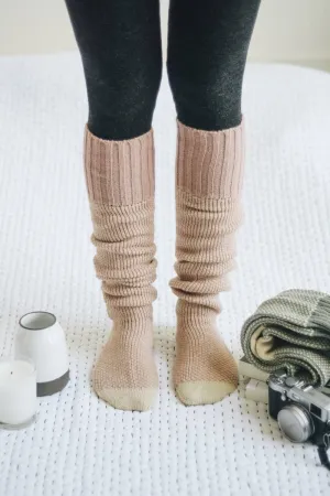 Warm & Soft Open Work Knit Lounge Socks: Pink
