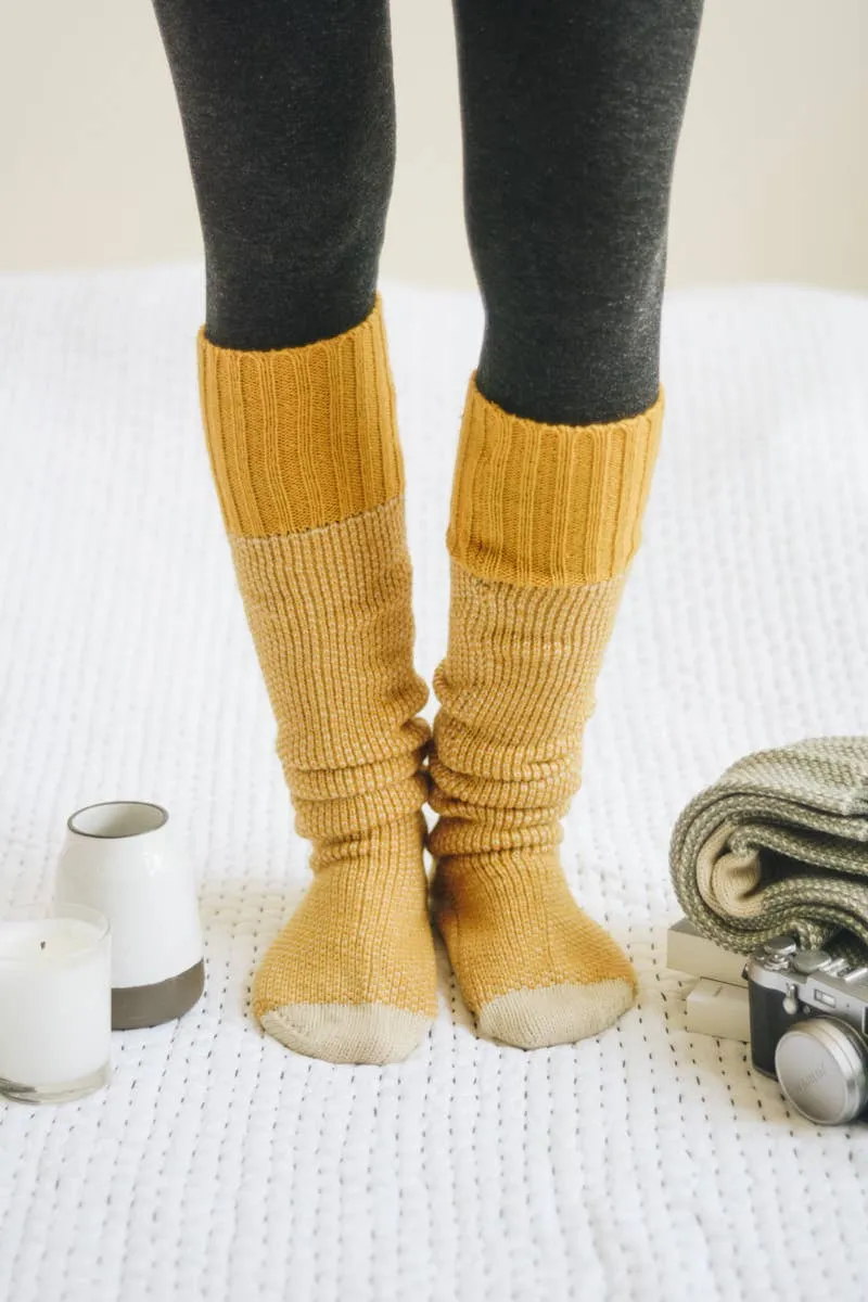 Warm & Soft Open Work Knit Lounge Socks: Pink