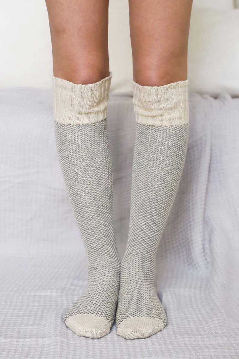Warm & Soft Open Work Knit Lounge Socks: Pink
