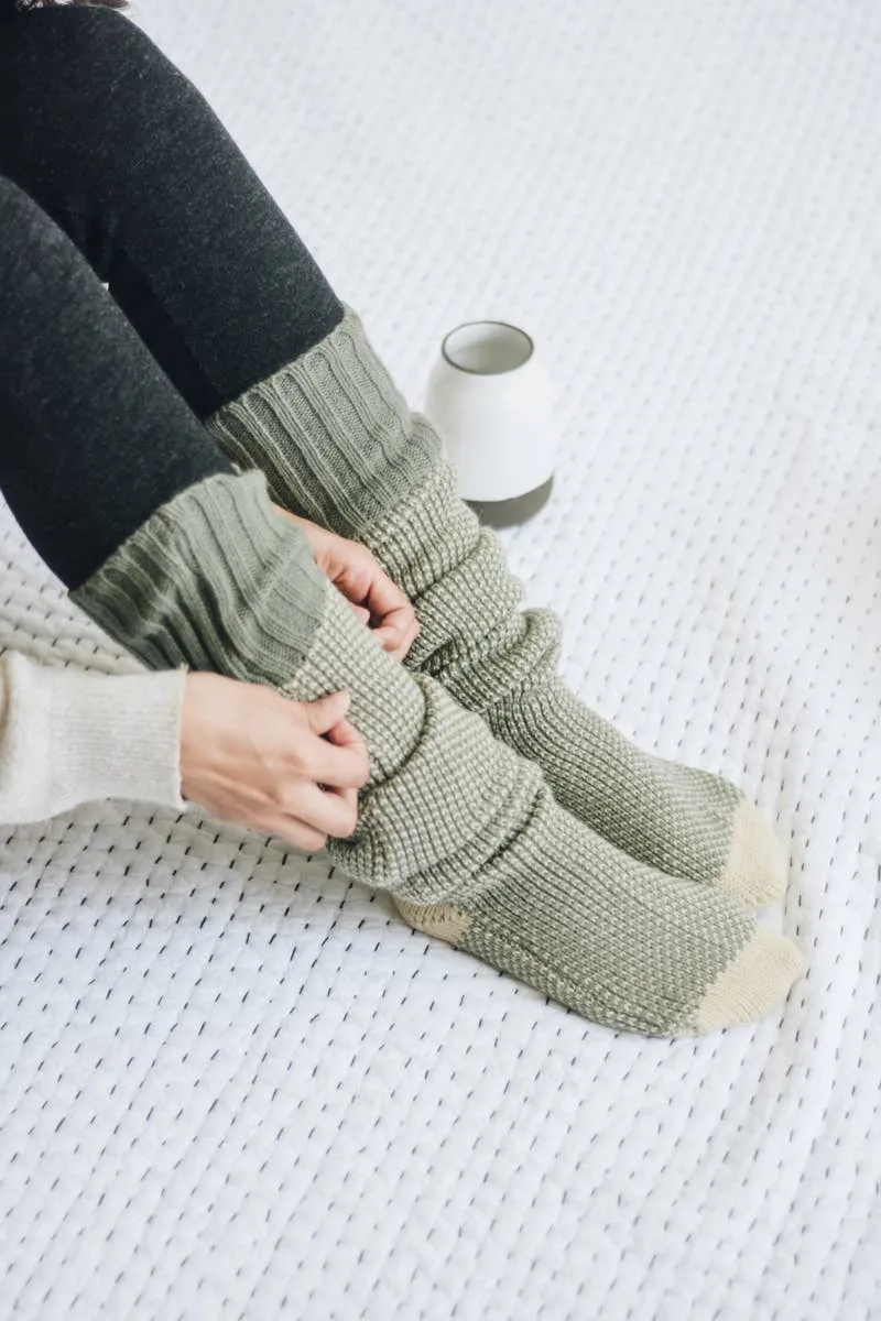 Warm & Soft Open Work Knit Lounge Socks: Pink