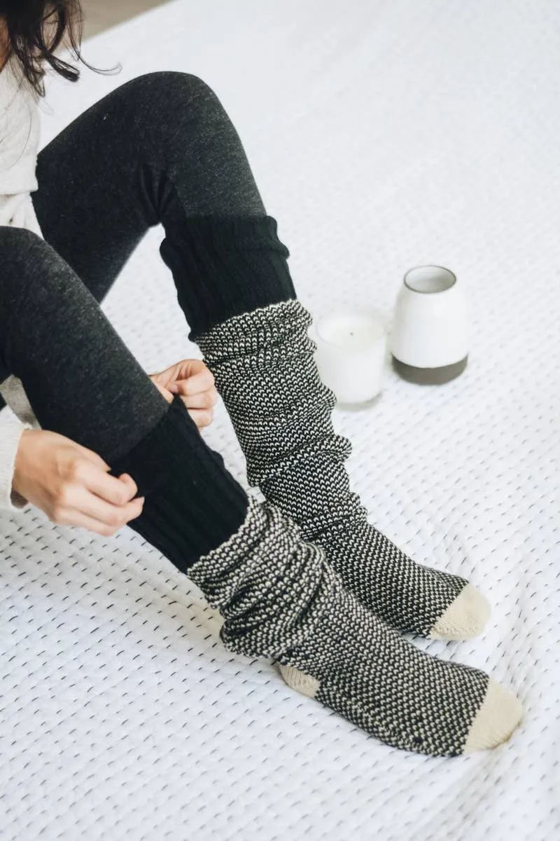 Warm & Soft Open Work Knit Lounge Socks: Pink