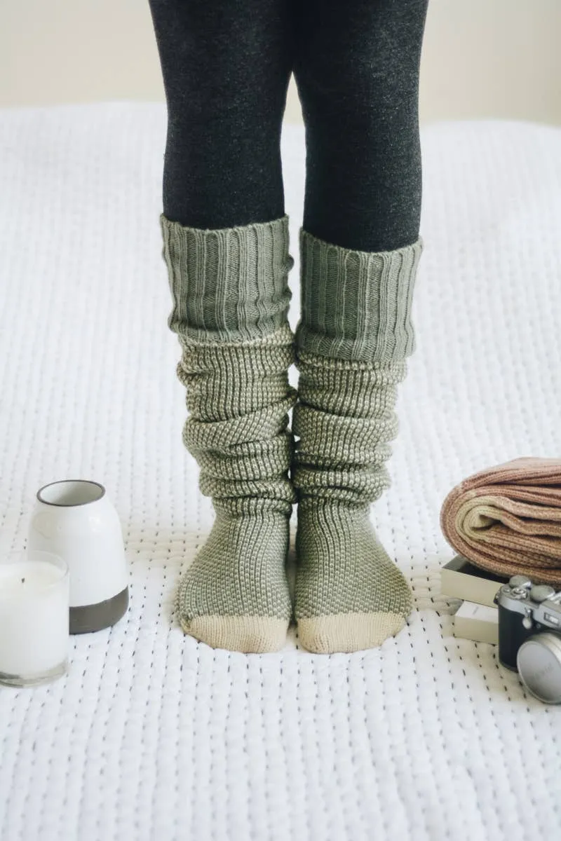 Warm & Soft Open Work Knit Lounge Socks: Pink