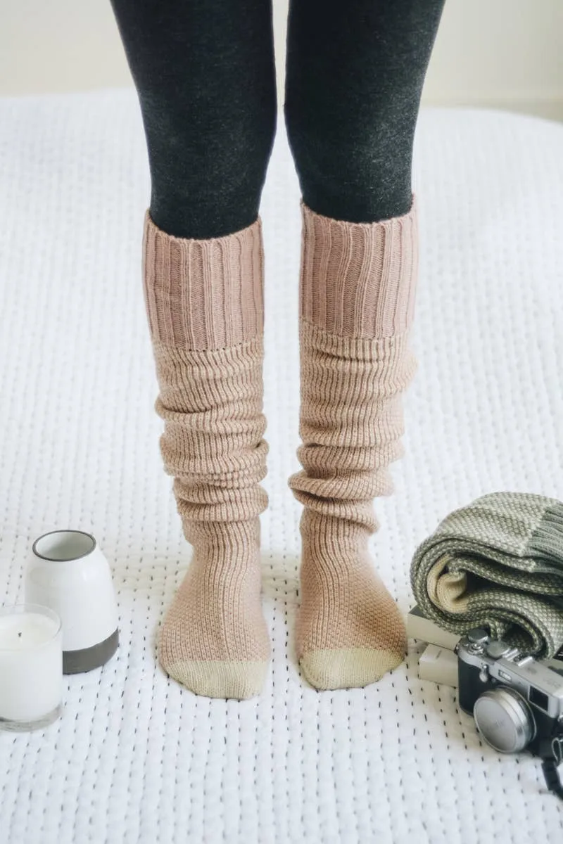 Warm & Soft Open Work Knit Lounge Socks: Pink