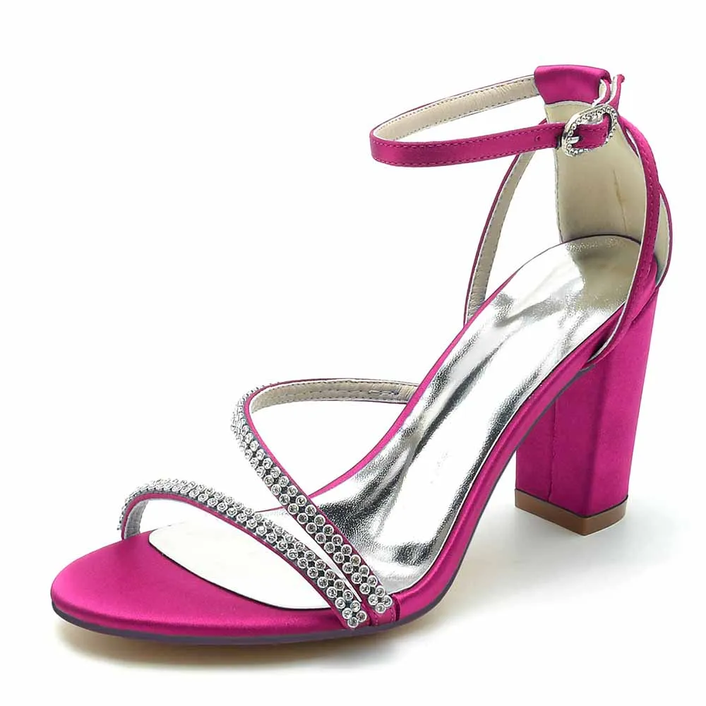Women Ankle Strap Pump Beaded Chunky Wedding Prom Sandals