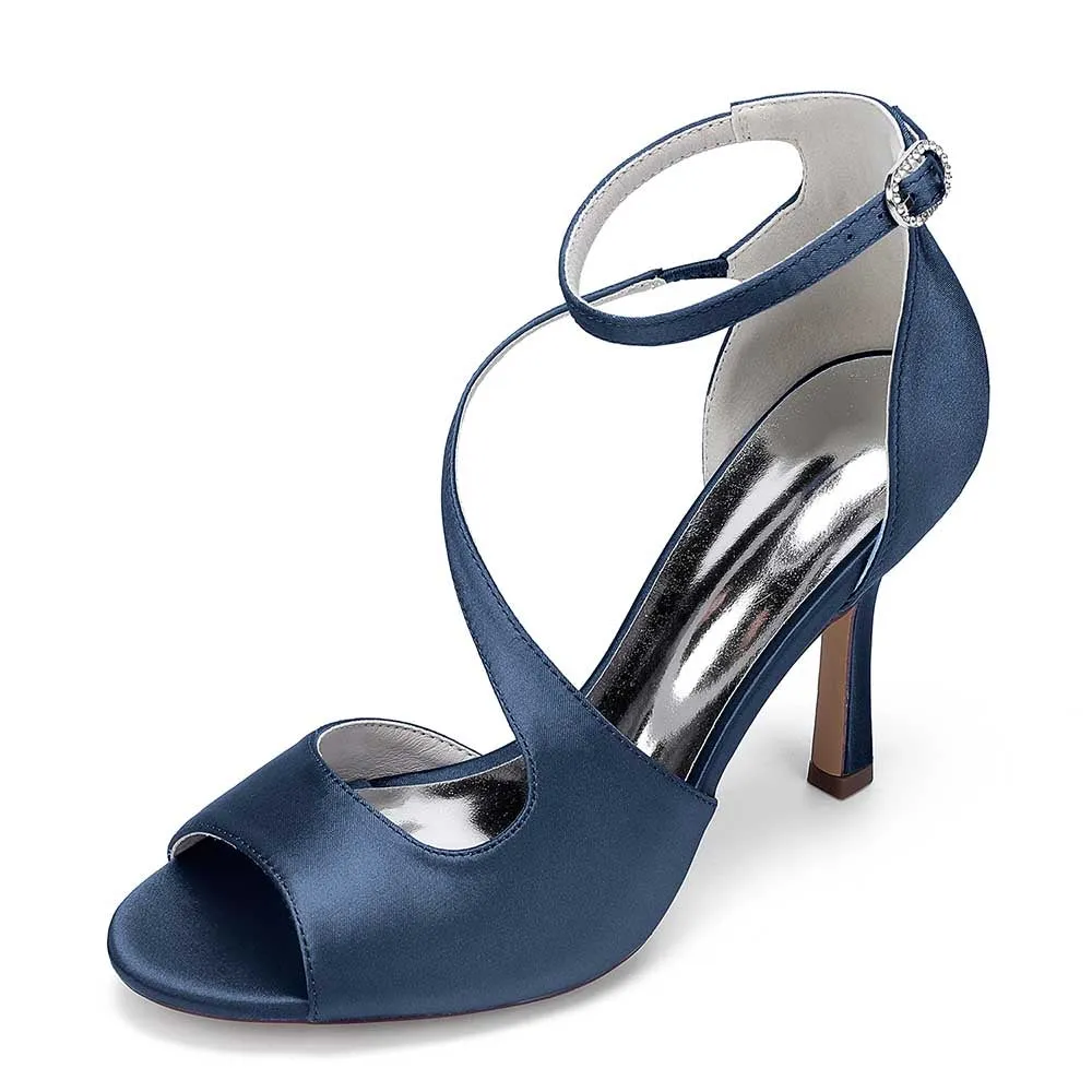 Women Front Cross Strap Sandals Prom Heels Hand-Made Wedding Shoes Dress Heels