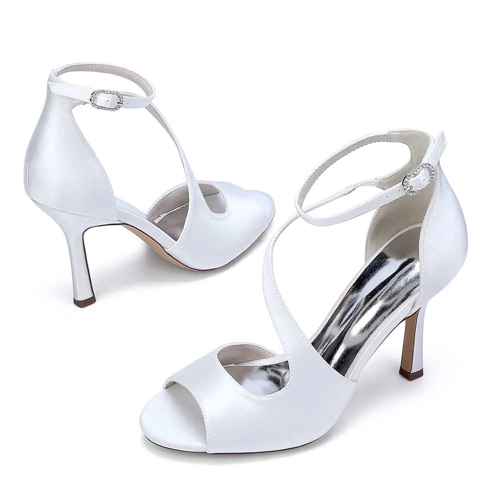Women Front Cross Strap Sandals Prom Heels Hand-Made Wedding Shoes Dress Heels