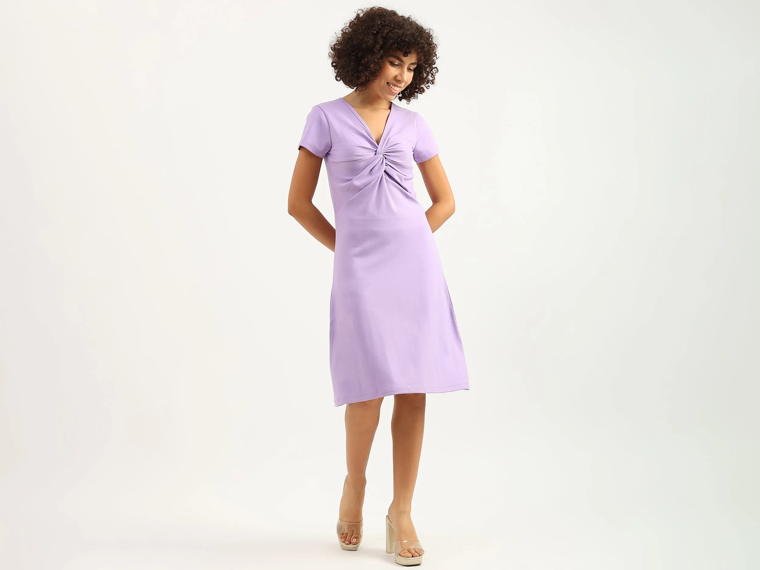 Women Solid V-Neck Dress