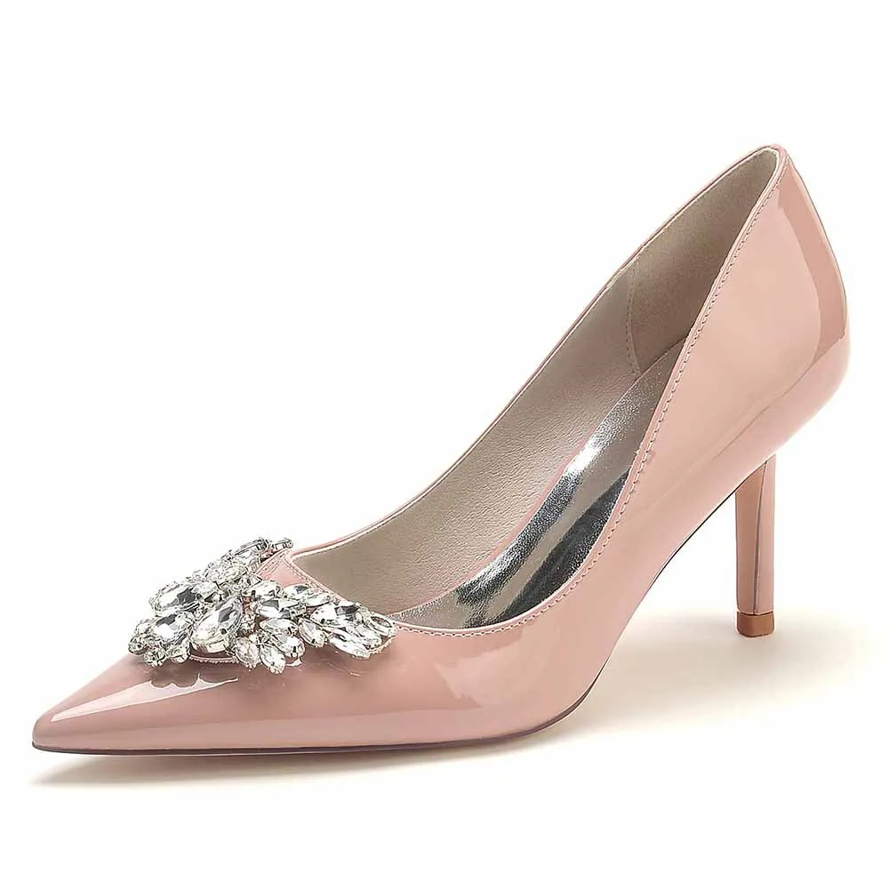 Women's Bridal Heels Low Heel Rhinestone Stiletto Wedding Shoes