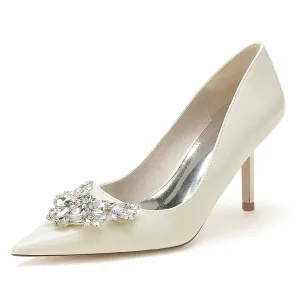 Women's Bridal Heels Low Heel Rhinestone Stiletto Wedding Shoes