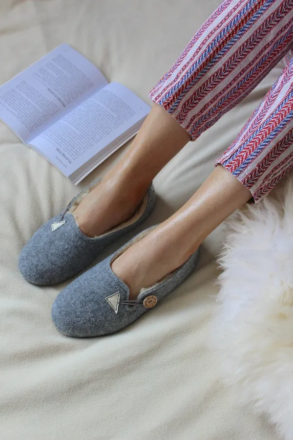 Women's Grey Felt Wool Slippers